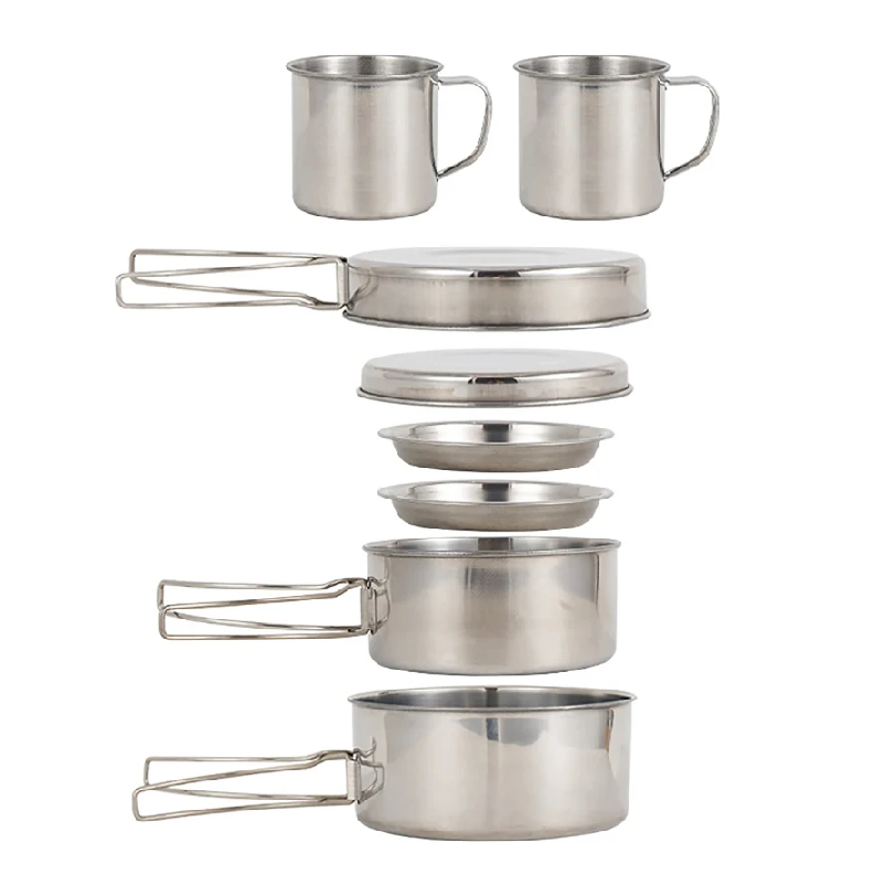 Camping Cooking Utensils Kit - 8-częściowy zestaw naczyń kempingowych ze stali