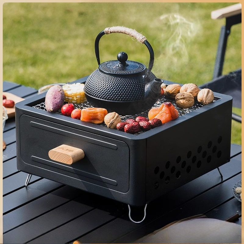 Camping Cooking Easy - Przenośny grill na węgiel drzewny, kwadratowa