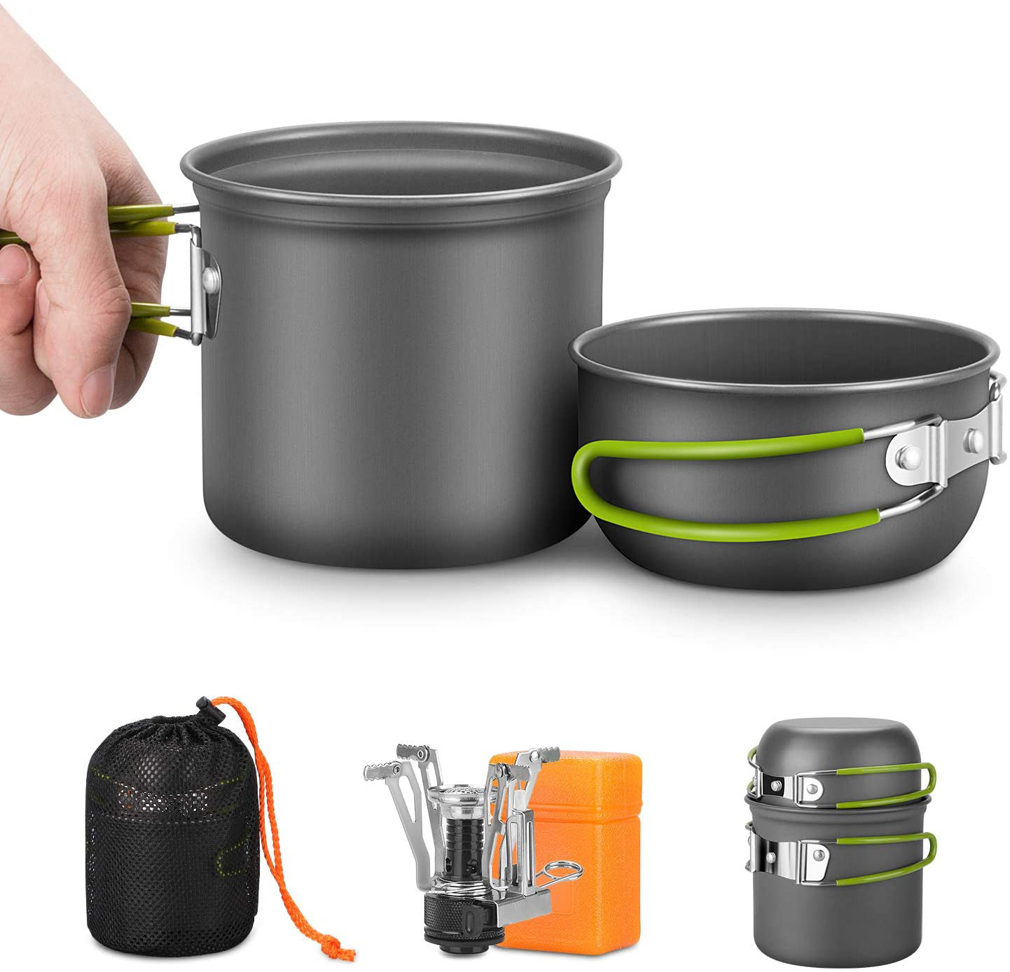 Camping Cooking Kit Box - Zestaw naczyń kempingowych z kuchenką, zestaw